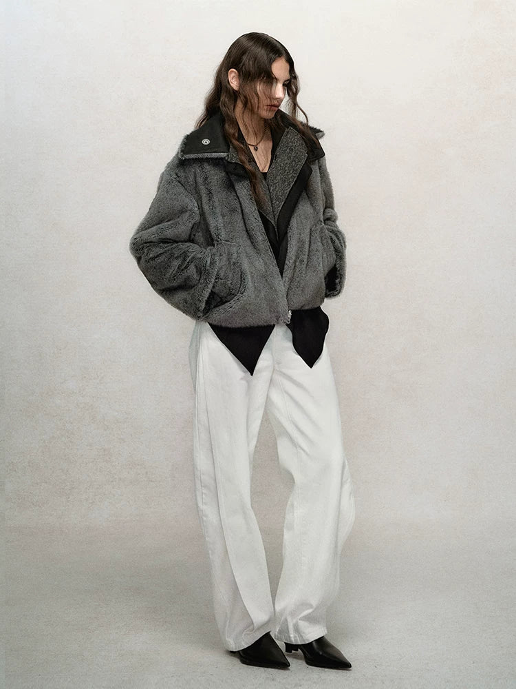 Reversible Short Fake Fur Zipper Jacket