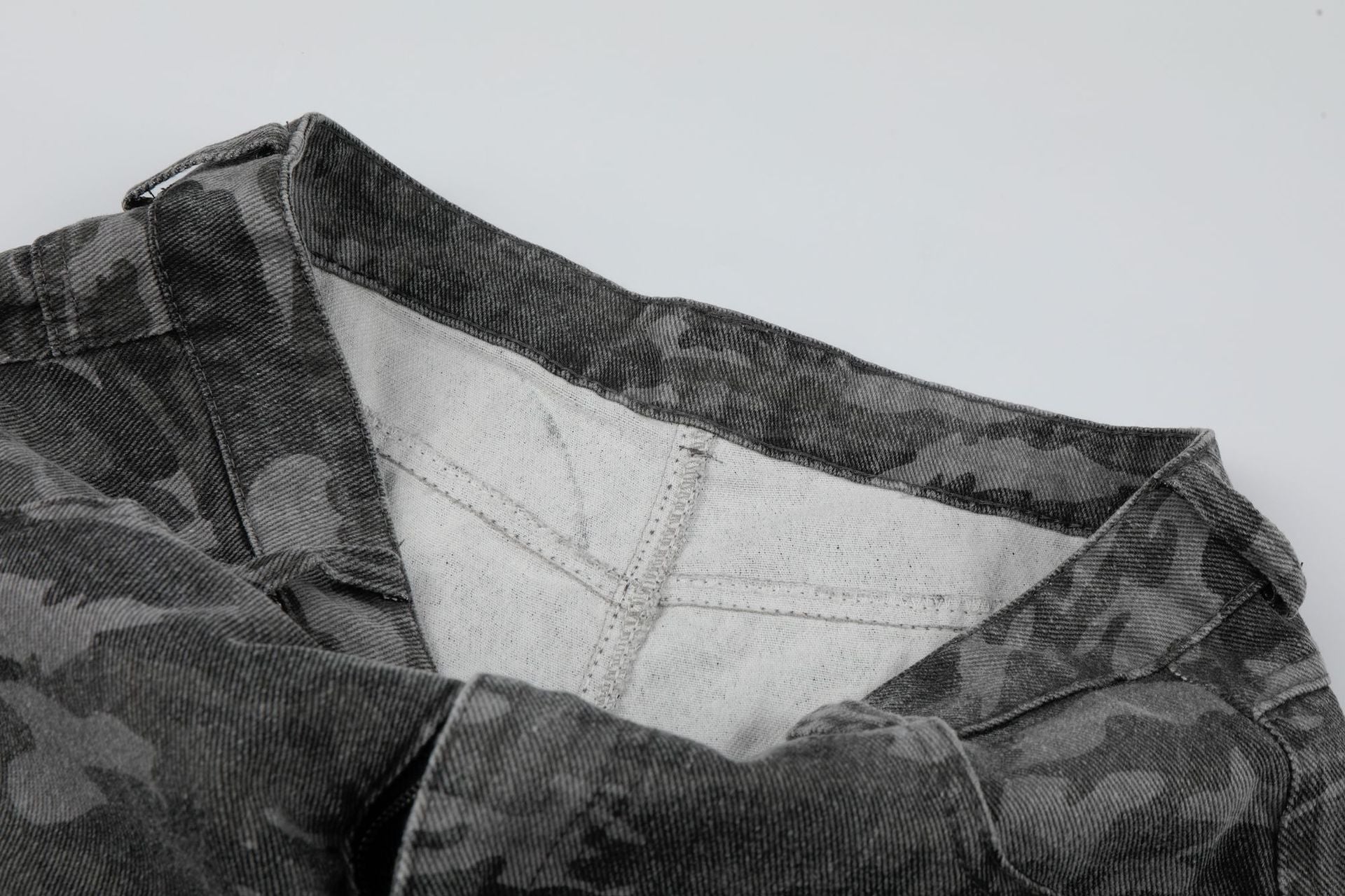 Camo Rivet Curved Wide Leg Denim Jeans