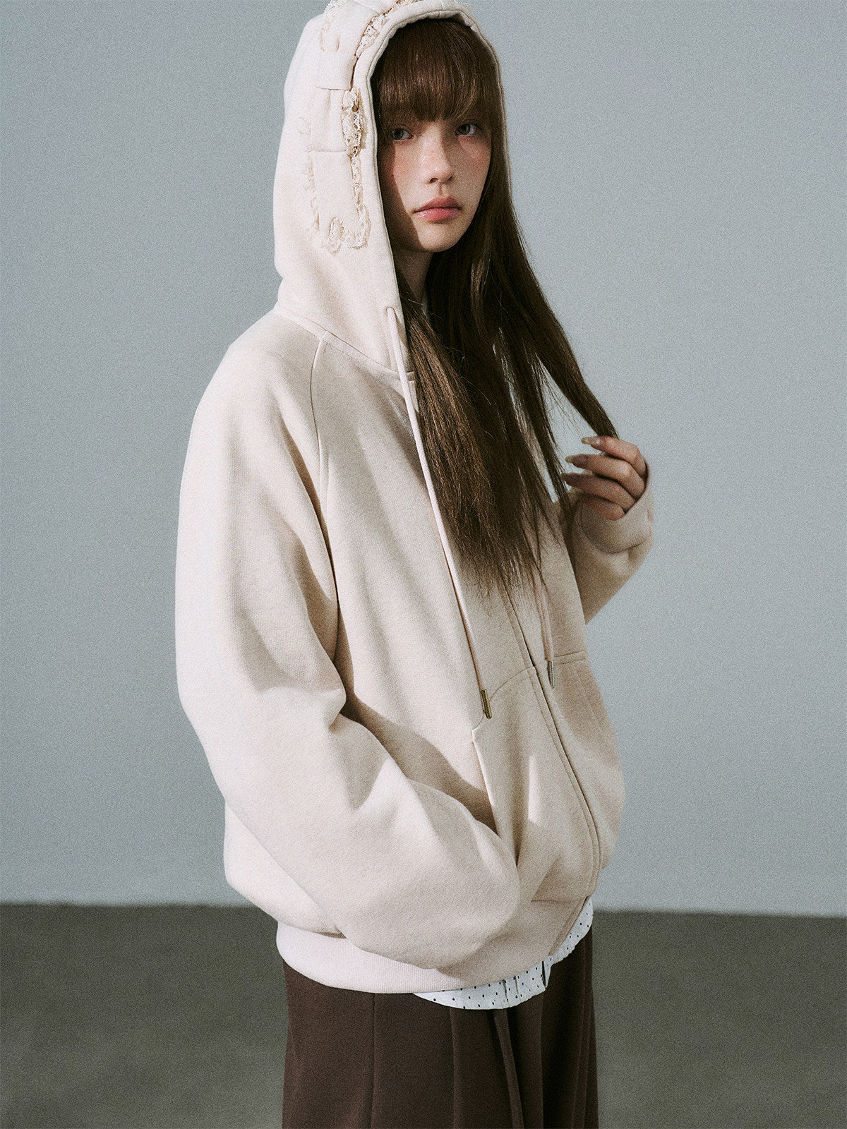 Bow Design Zipper Hoodie