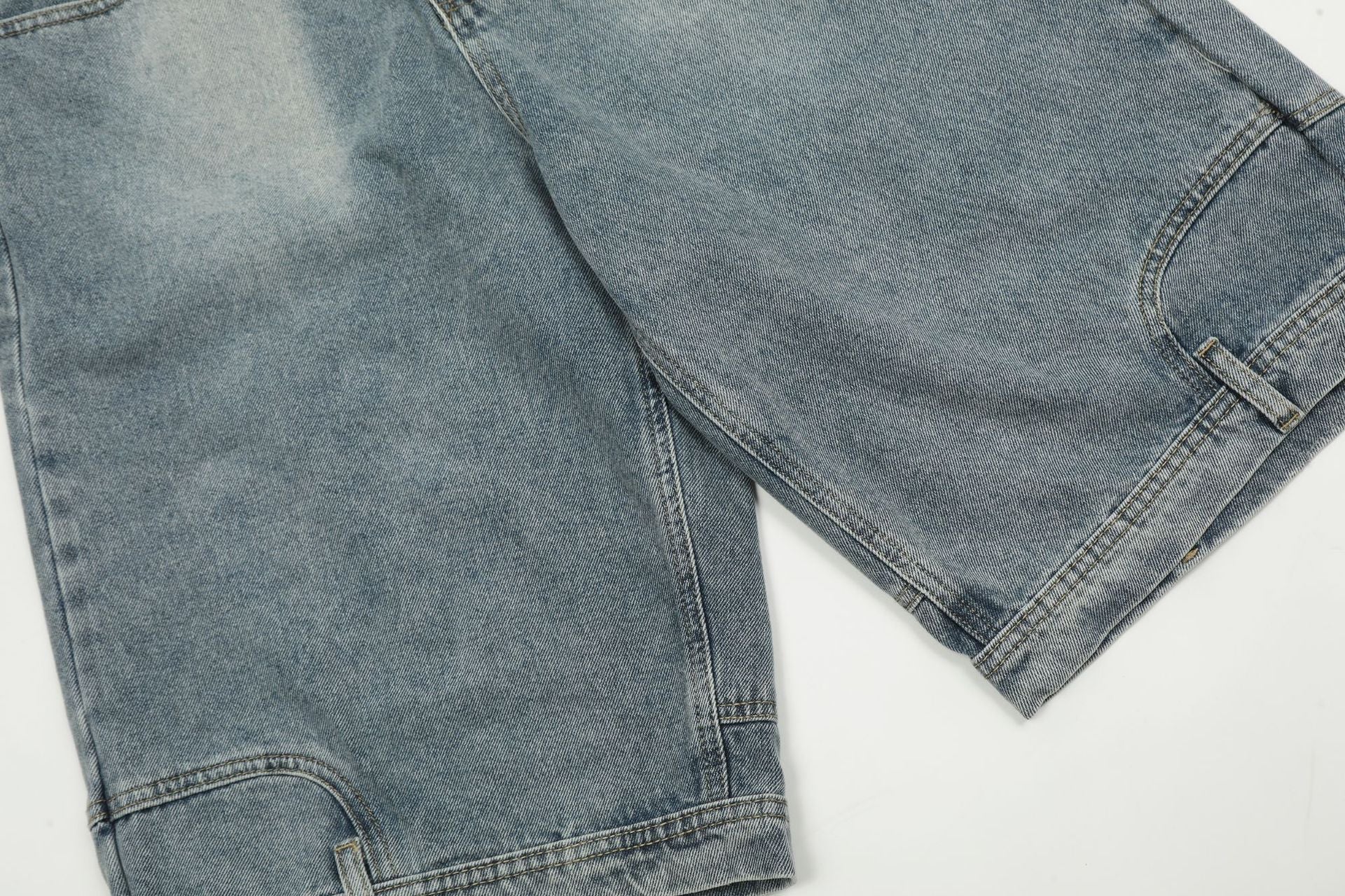 Washed Deconstruction Wide Leg Denim Jort