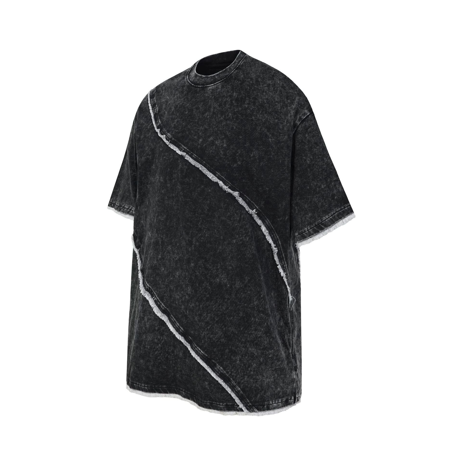 Acid Washed Raw-Edge Splice Short Sleeve T-Shirt