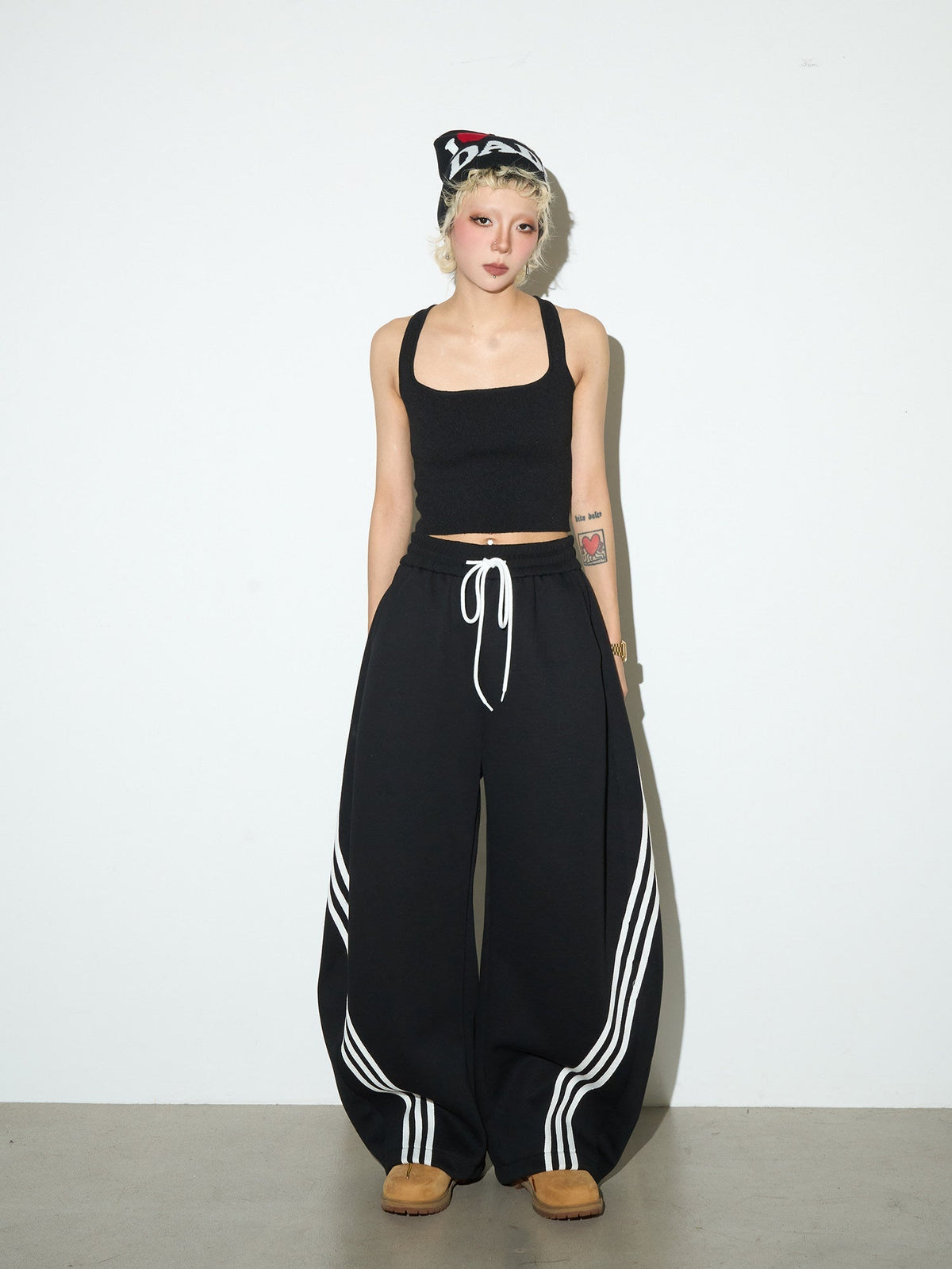 Stripe Contrast Drawstring Wide Leg Sweatpants