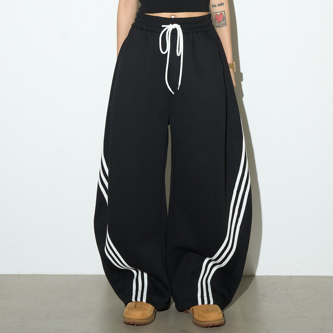 Stripe Contrast Drawstring Wide Leg Sweatpants