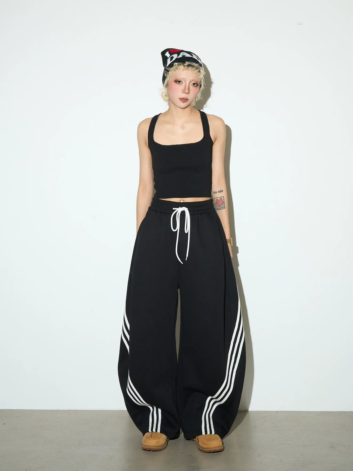 Stripe Contrast Drawstring Wide Leg Sweatpants