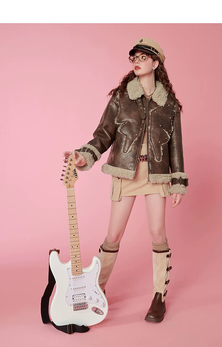 Fake Shearling Thick PU Leather Jacket
