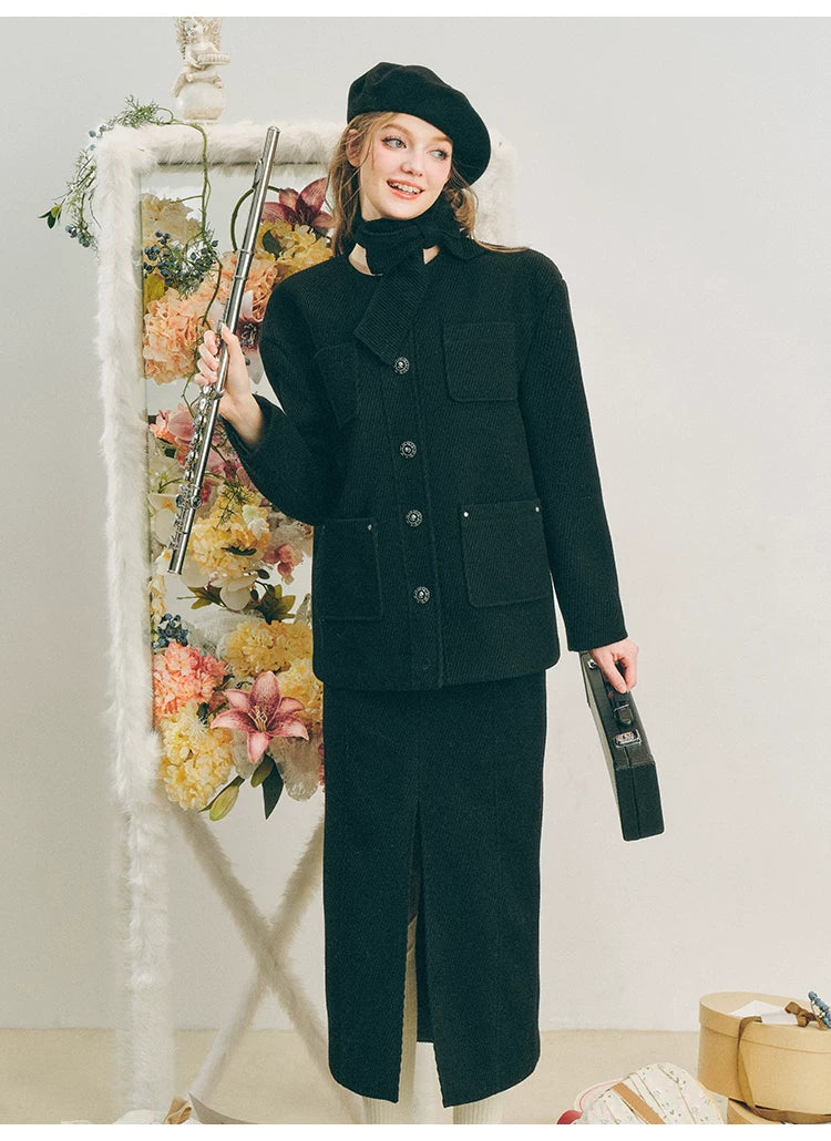 Oversize Corduroy Jacket & Ankle-Length Skirt Setup