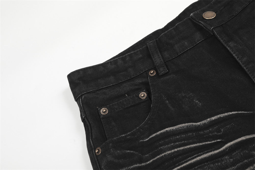 Faded Wide-Leg Jeans - Distressed Denim