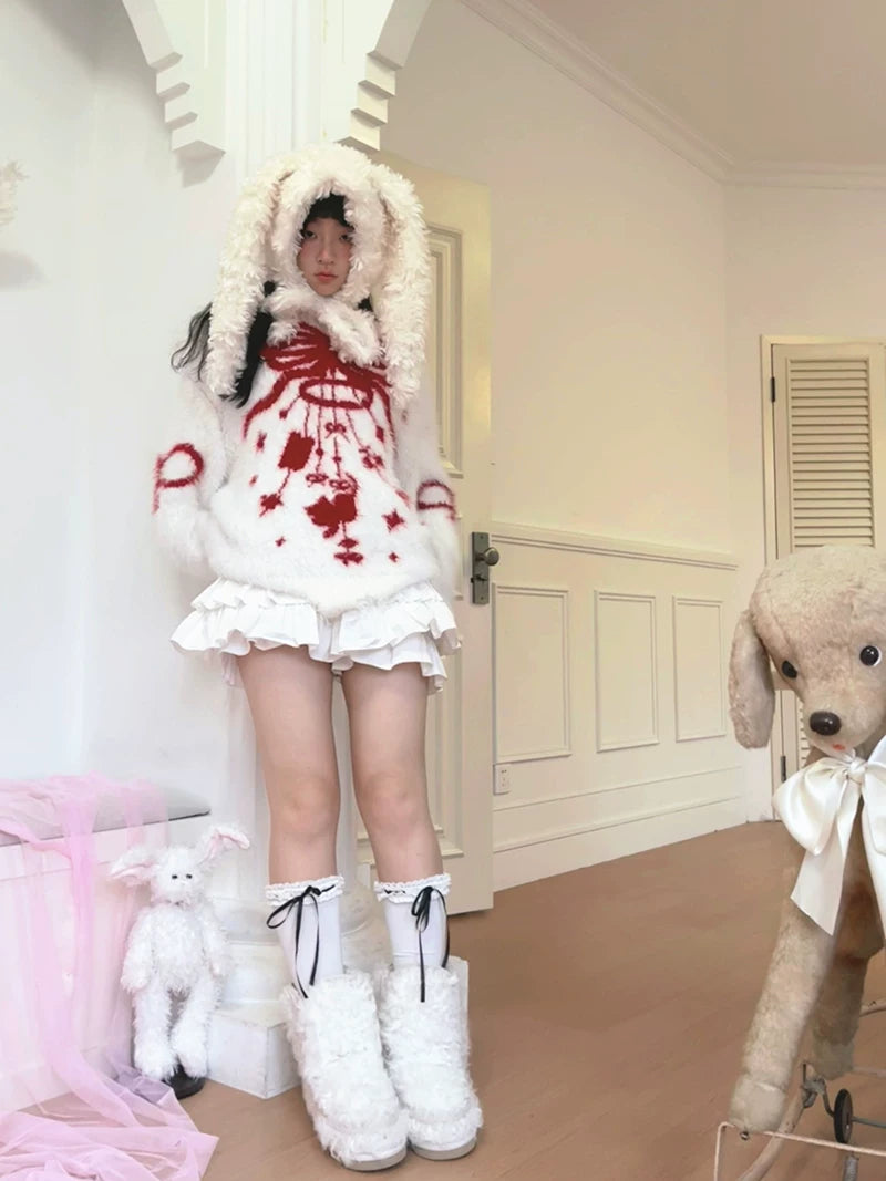 Bow Design Shaggy Knit Sweater