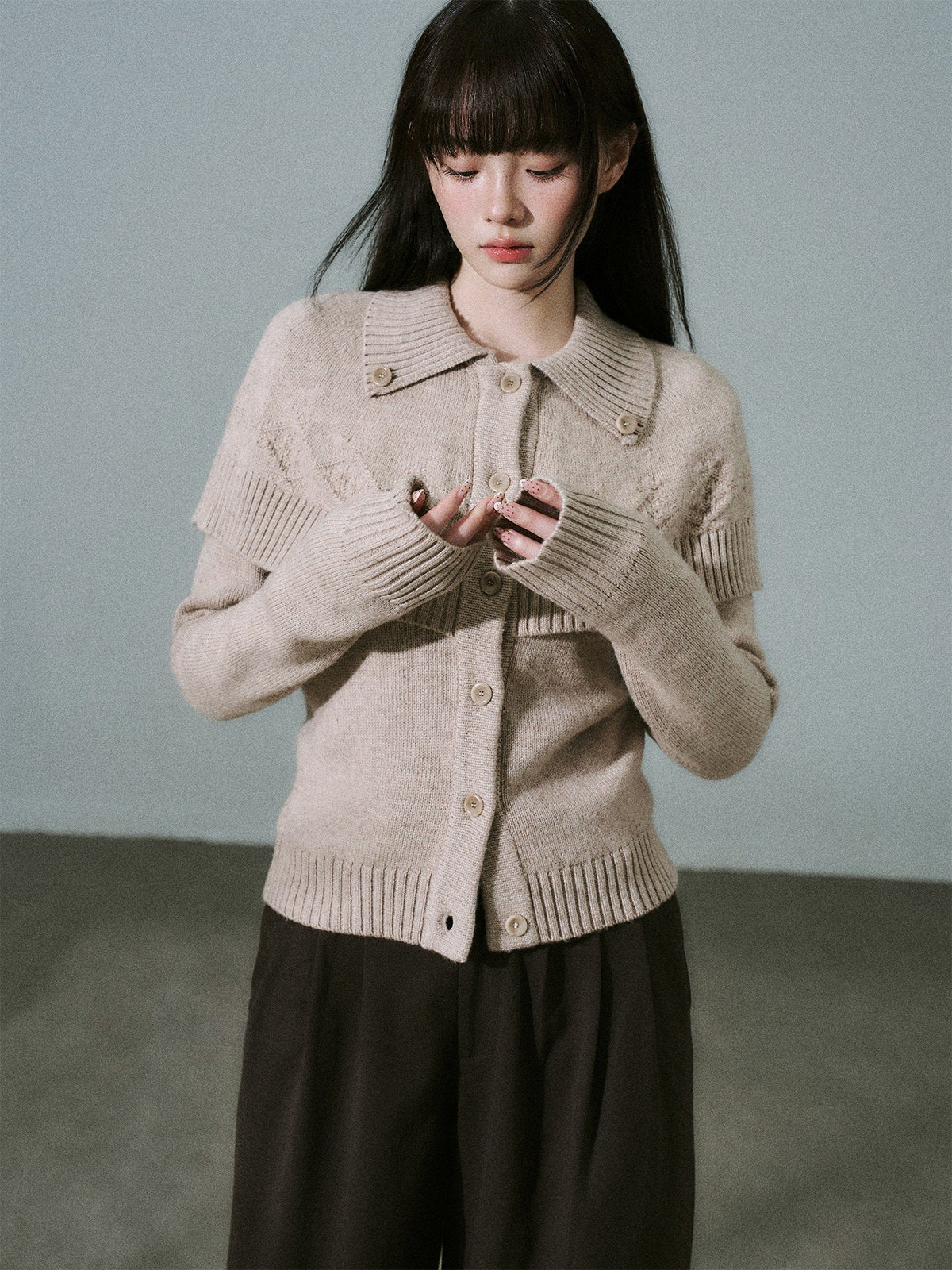 Cashmere Blend Cloak Graphic Knit Cardigan