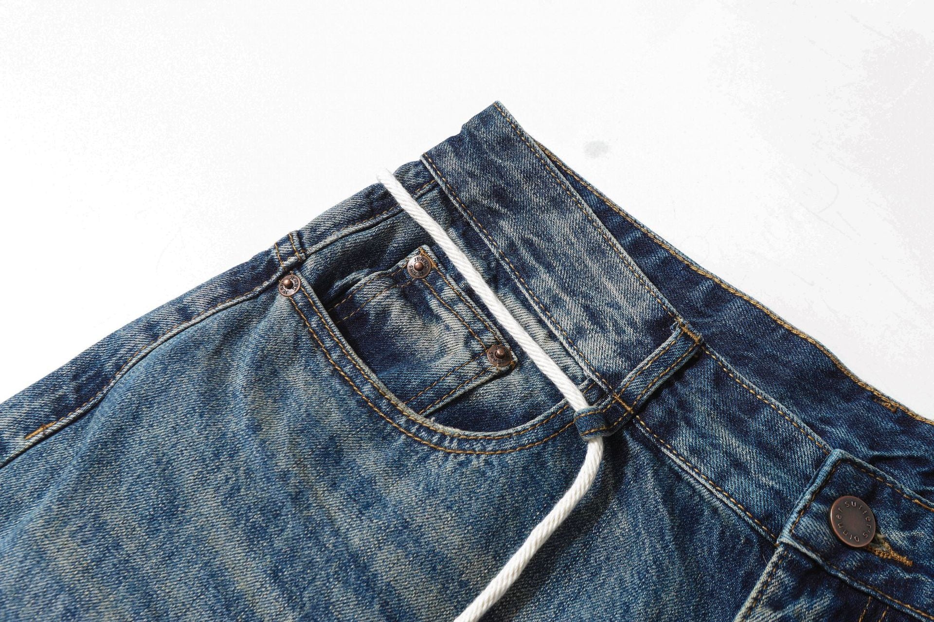Washed Lightning Drawstring Denim Jort