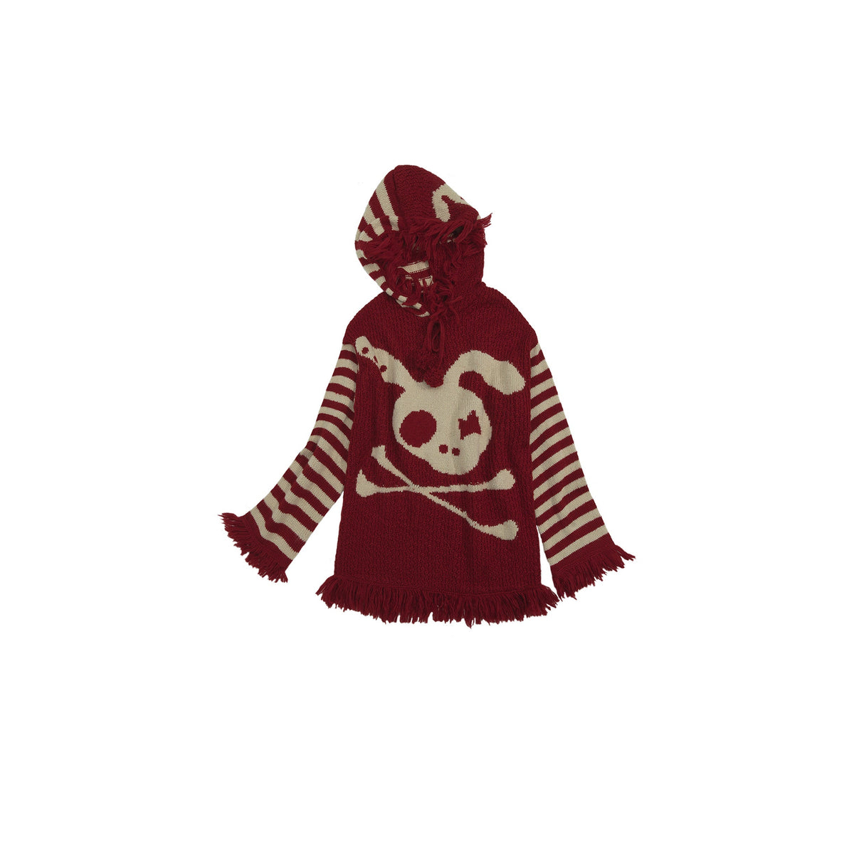 Skull Print Stripe Oversize Knit Hoodie