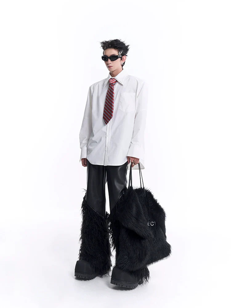 Double Pleated Collar Shoulder Pad Long Sleeve Shirt