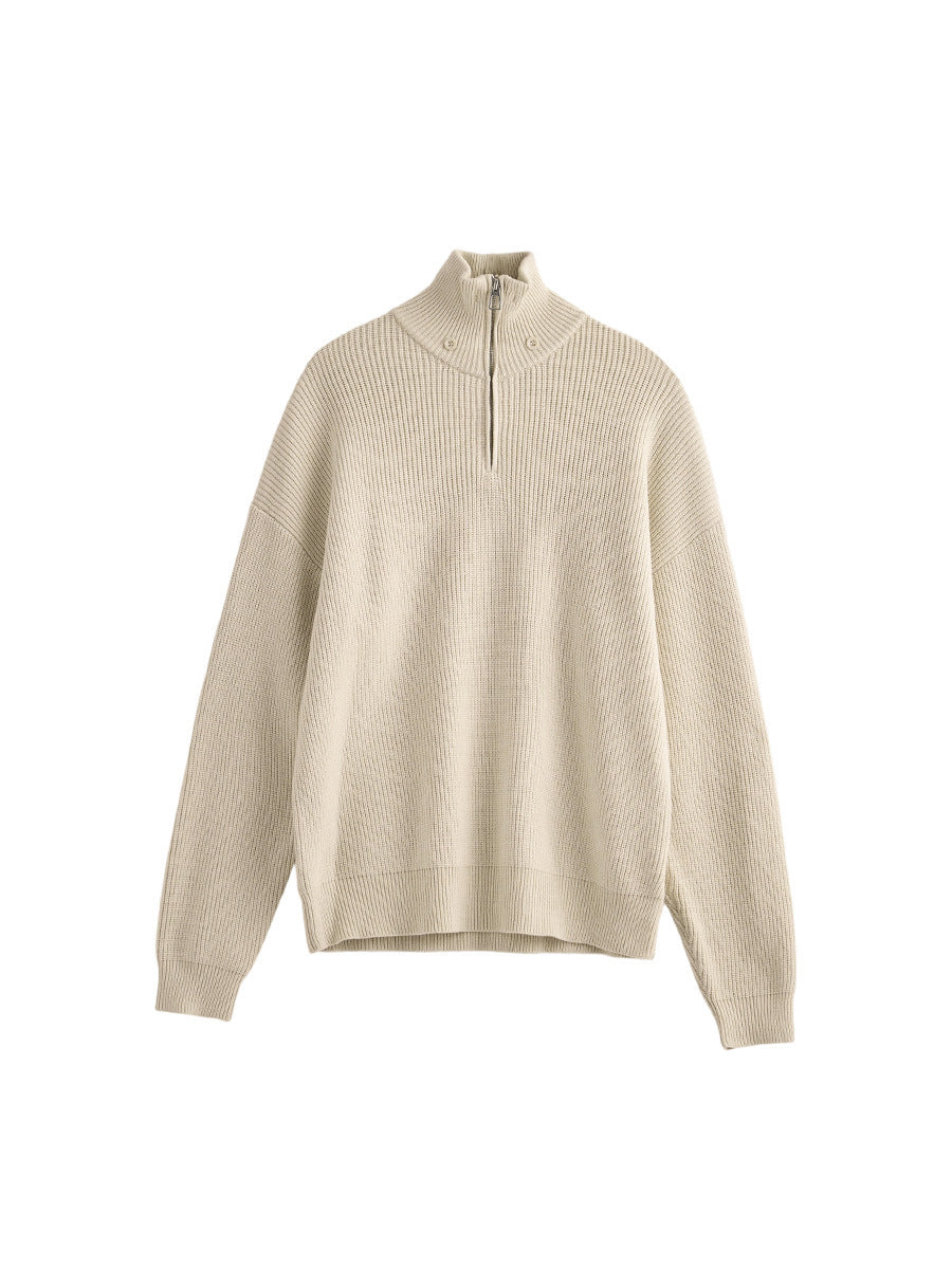 Half Zipper Long Sleeve Knitted Sweater