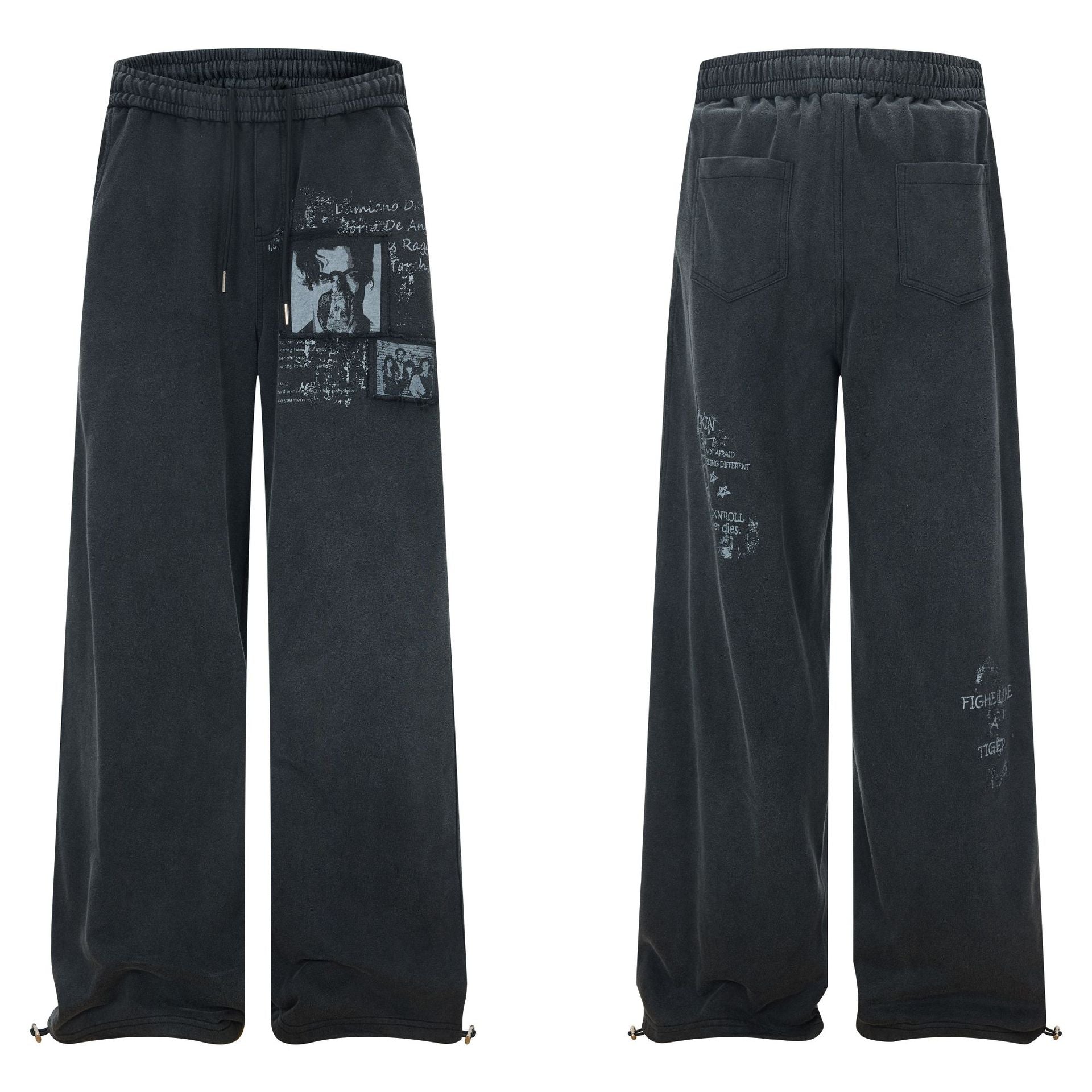 Washed Fade Graphic Wide Leg Sweatpants