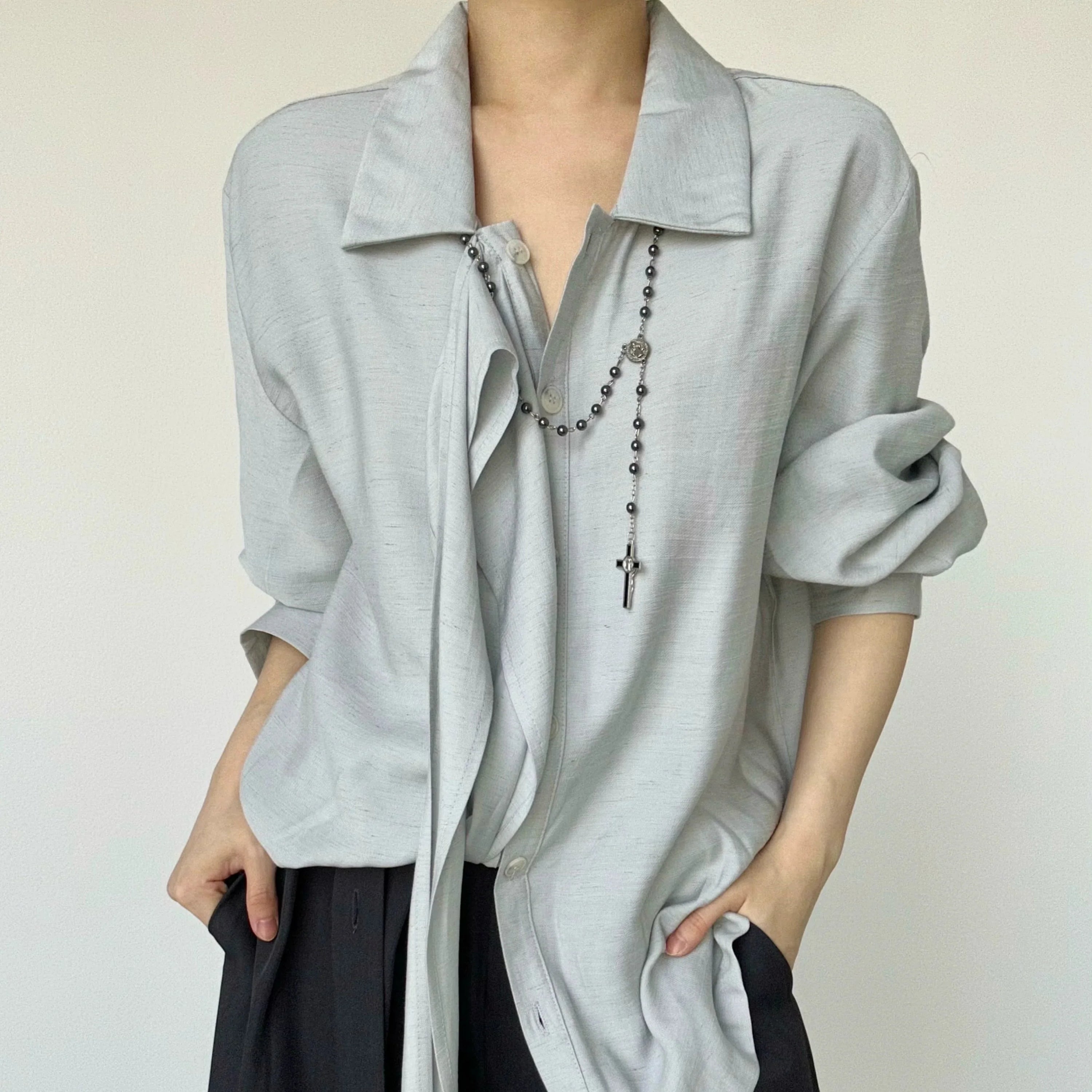 Draped Design Long Sleeve Shirt