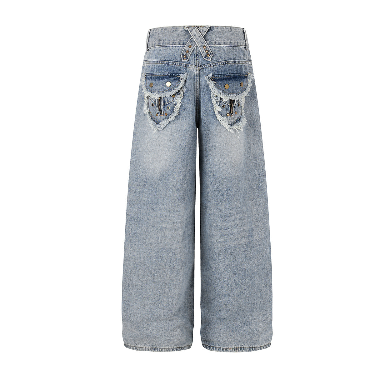 Fringe Studs Wide Leg Denim Jeans