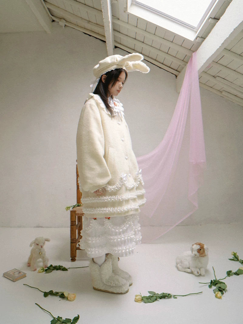 Lace Bow Puff Sleeve Coat