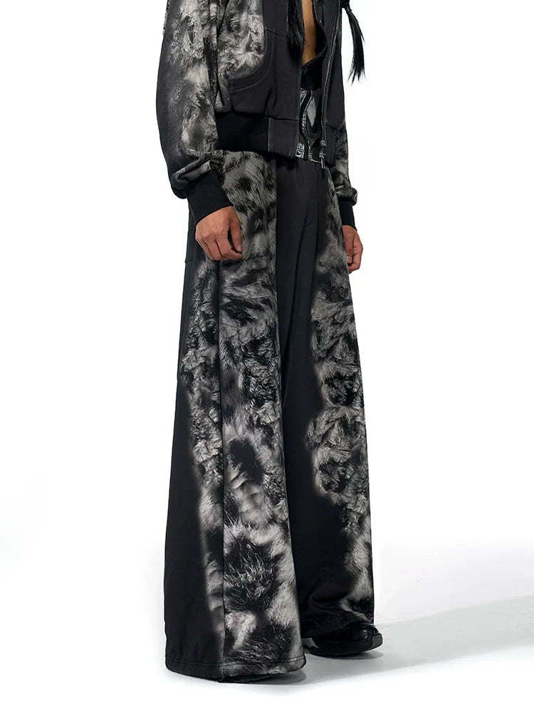 Leopard Print Short Hoodie & Sweatpants & Half Sweatpants Setup