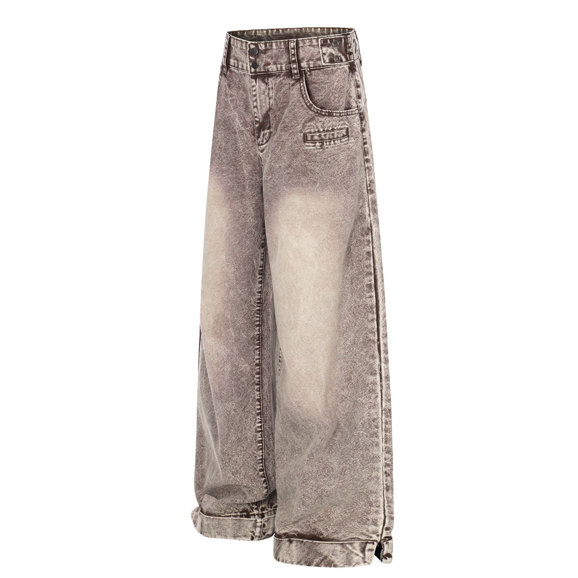 Washed Damage Wide Leg Curved Denim Jeans