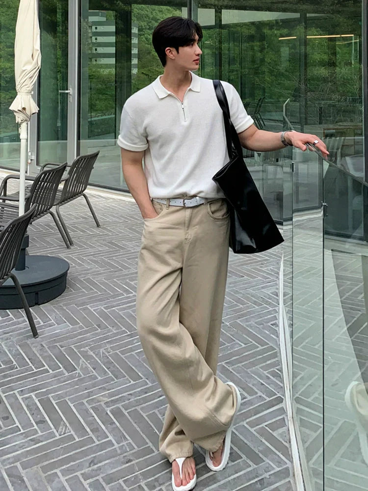 Solid Color Short Sleeve Knit Polo Shirt