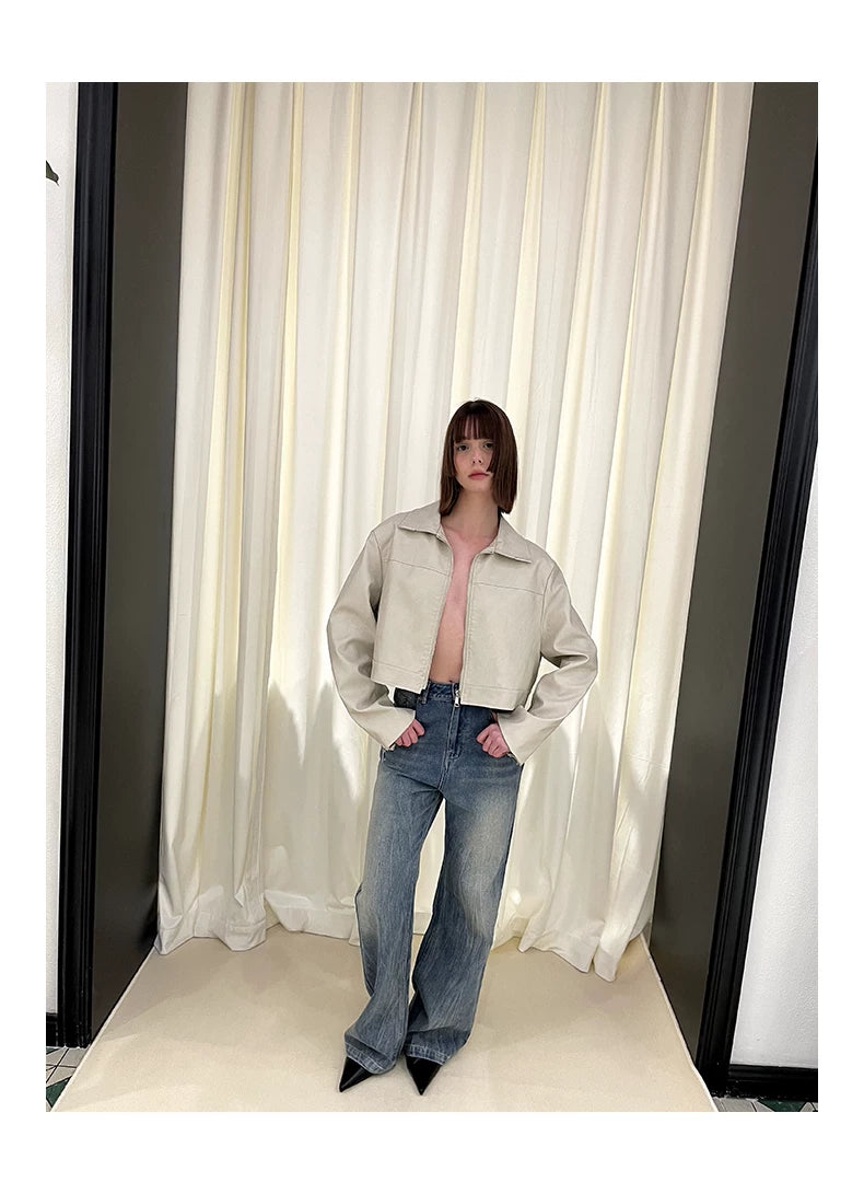 Cropped PU Leather Jacket