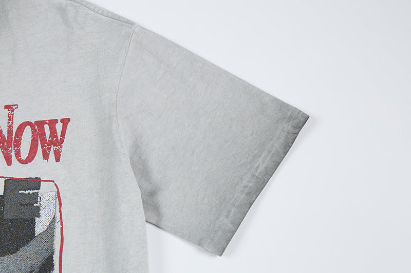 Washed Portrait Print Short Sleeve T-Shirt