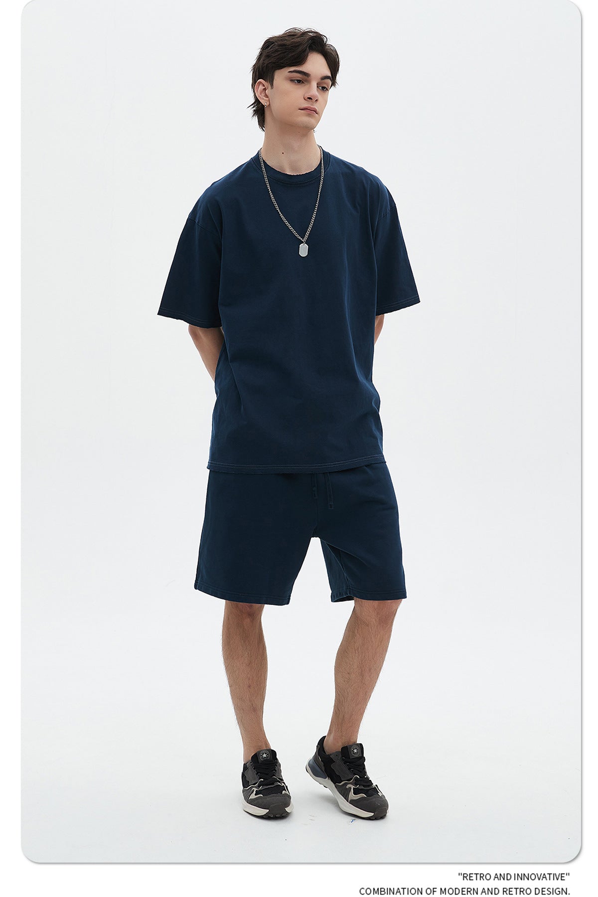 Washed Dyed Oversize Damage Short-sleeve T-shirt & Short Sweatpants Setup