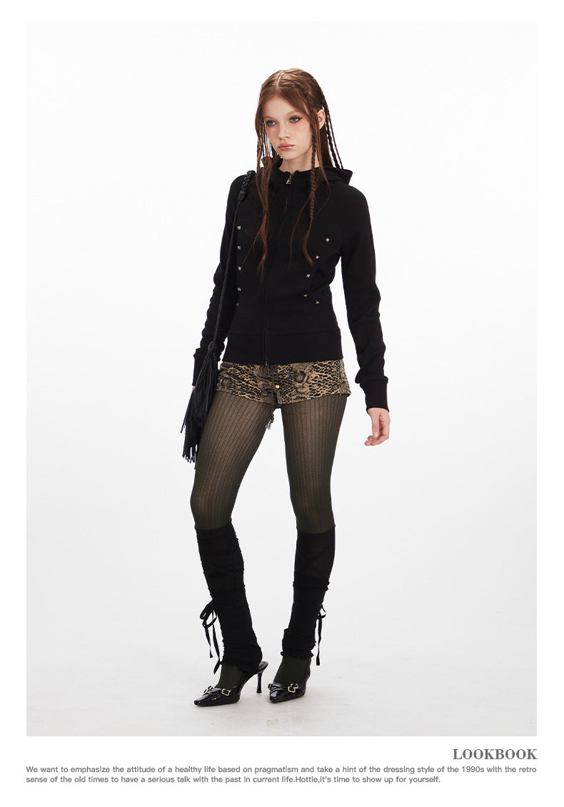Veste à capuche avec double fermeture éclair et étoile