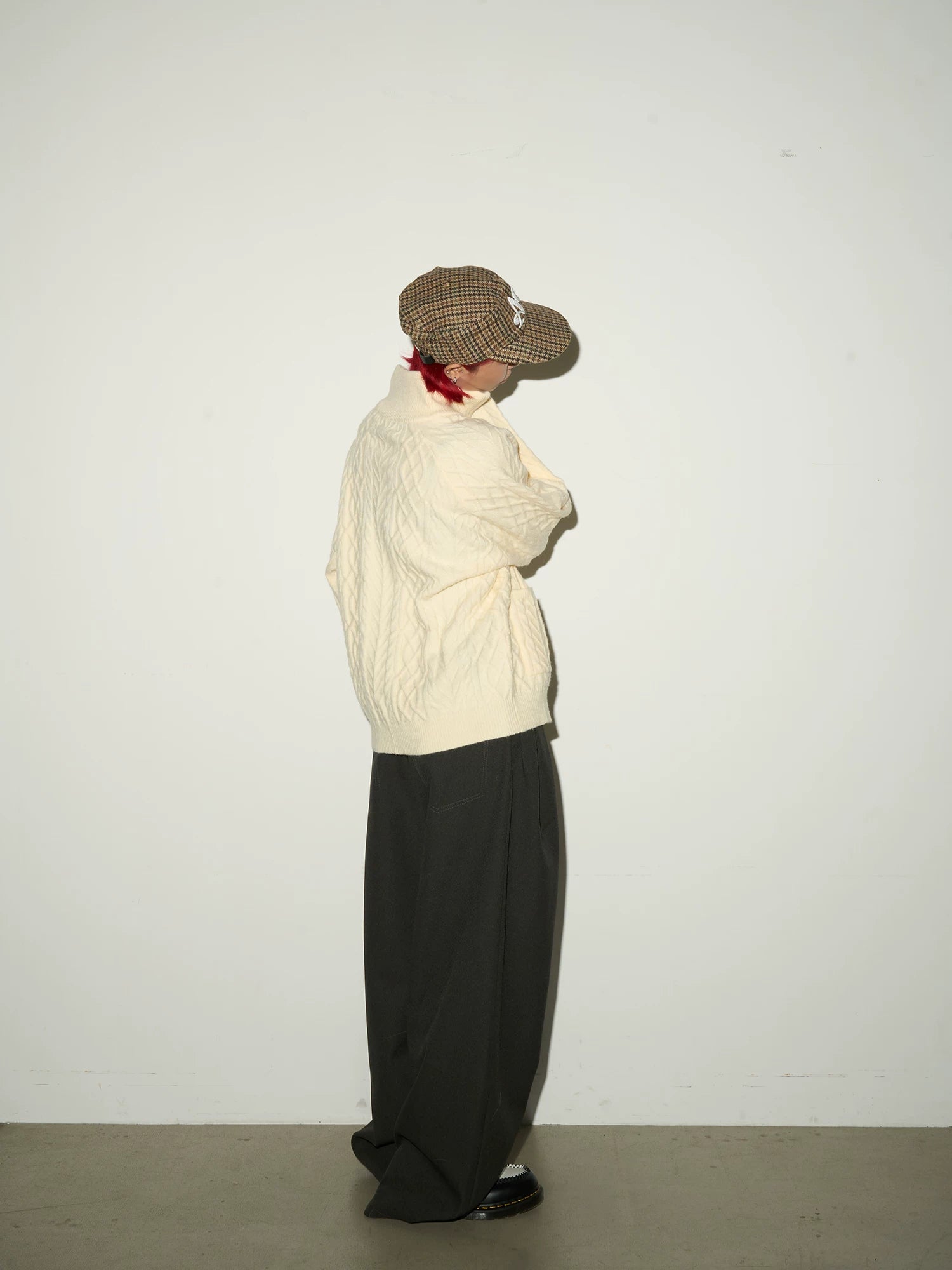 Cable Knit Stand Neck Zipper Knit Cardigan