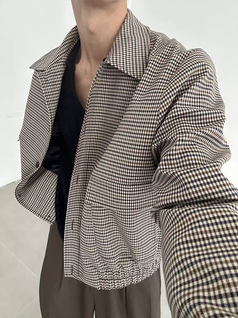 Plaid Shoulder-Pad Long Sleeve Shirt