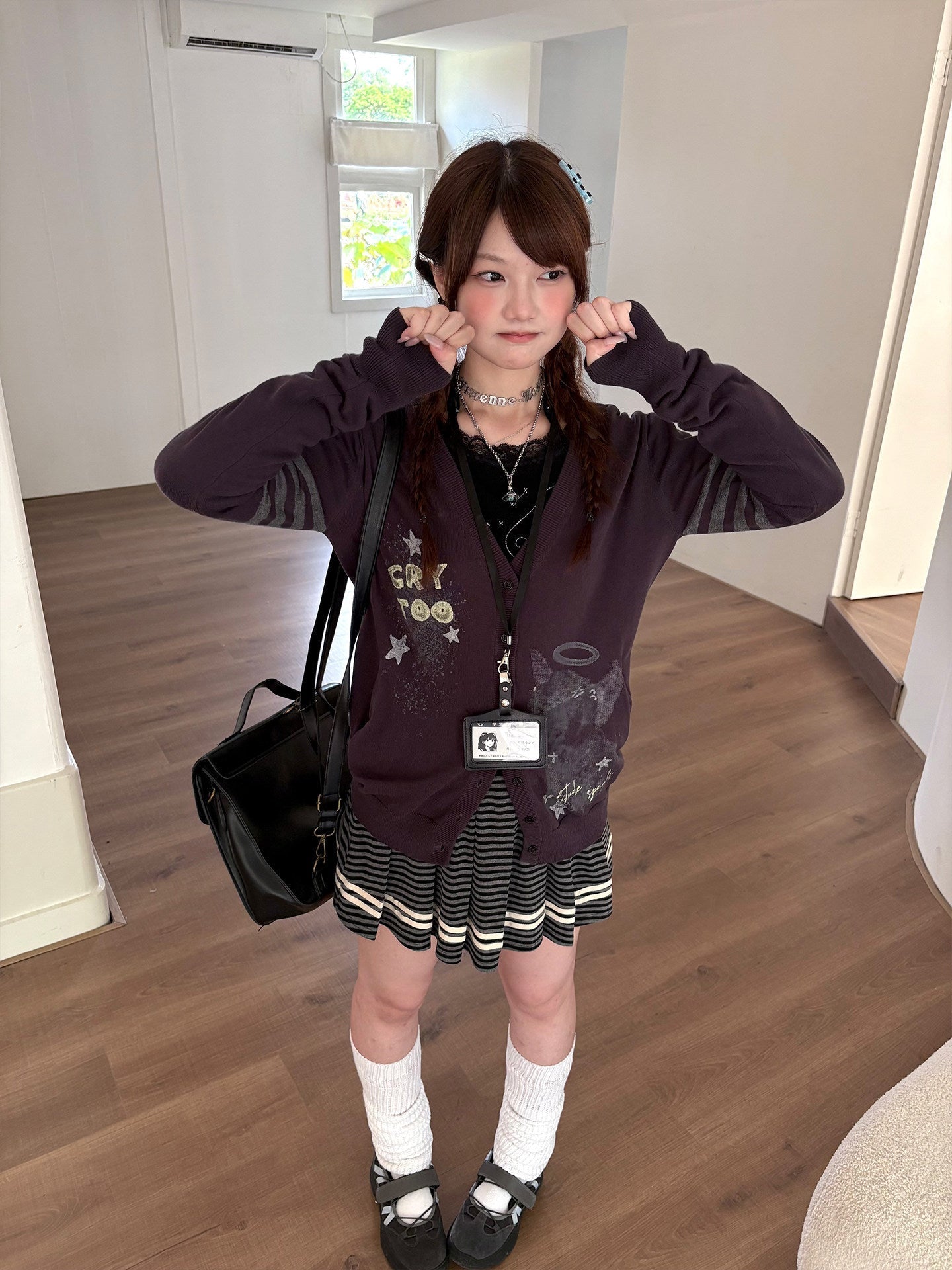 Three-Stripe Button Knit Cardigan