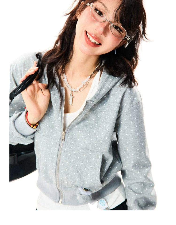Polka Dot Zipper Hoodie