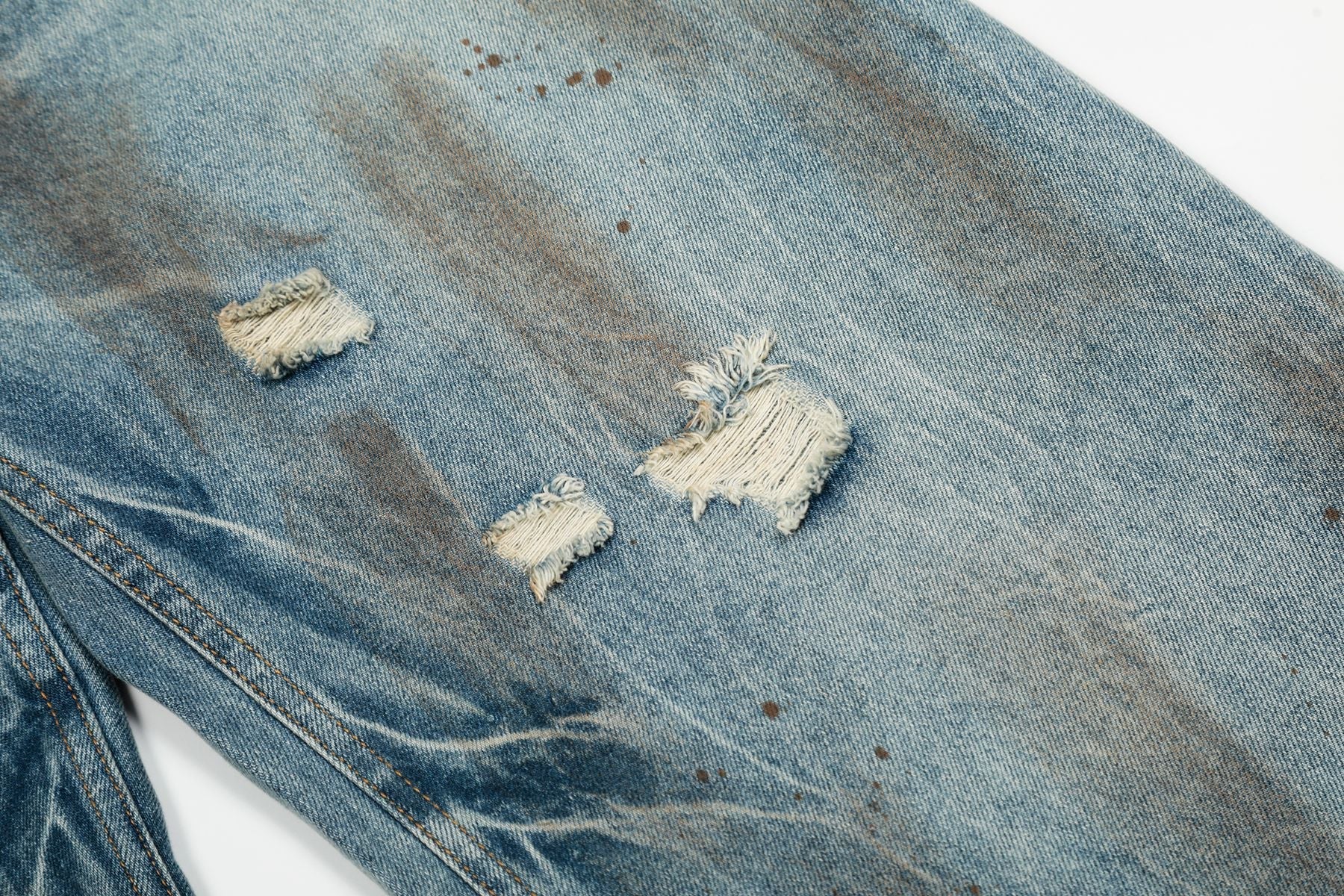 Washed Damage Barrel Denim Jeans