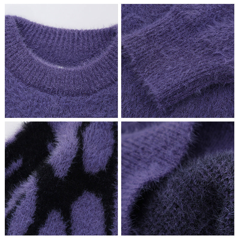 Faux Mink Abstract Pattern Crew Sweater