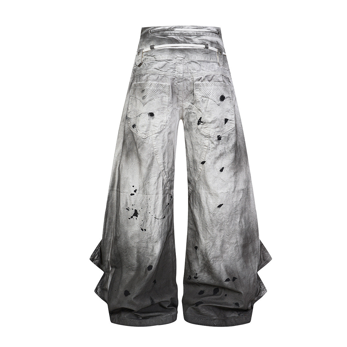 Gradient Washed Damage Double-Waist Wide Leg Pants