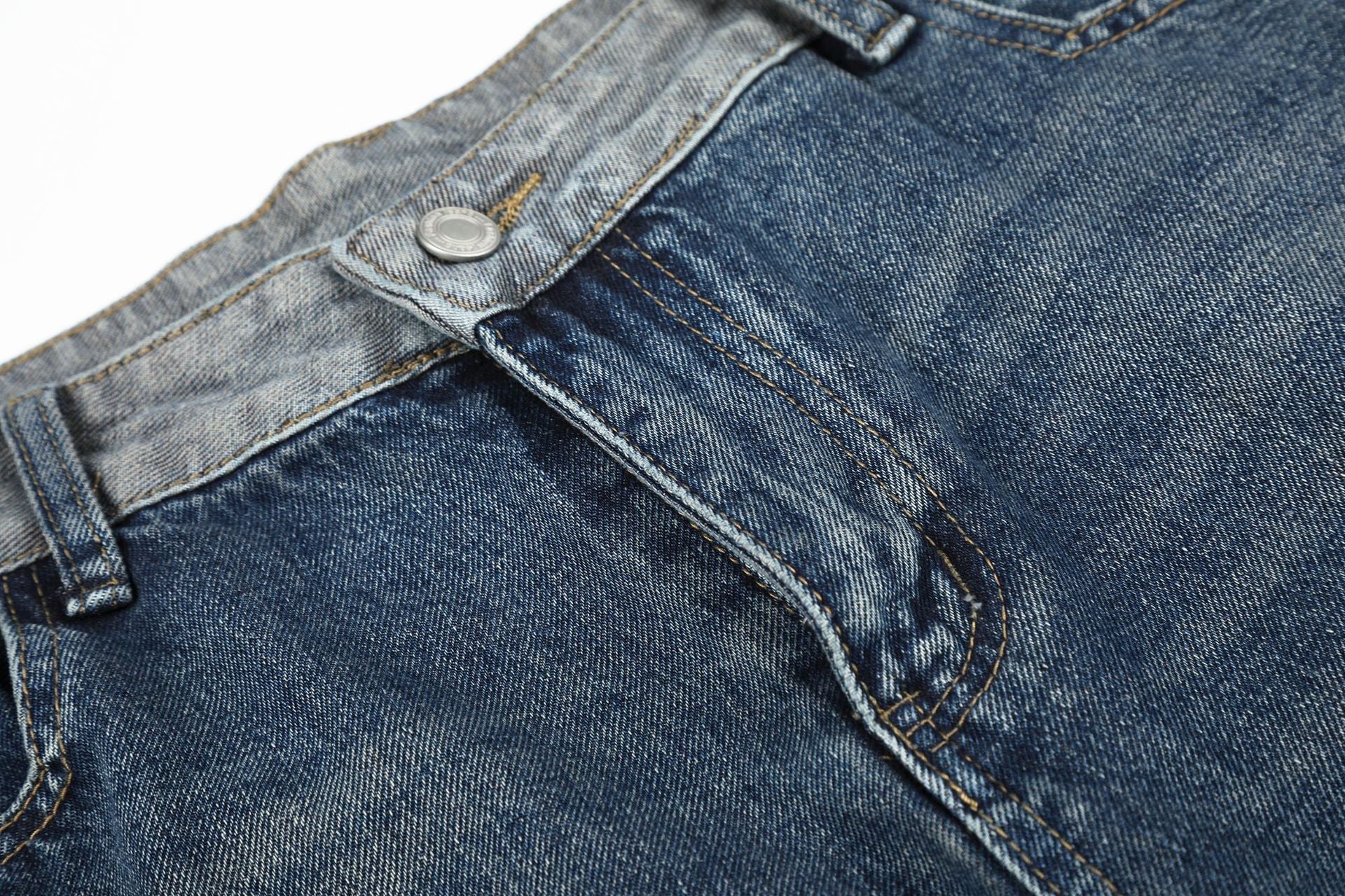 Color Block Washed Wide Leg Denim Jort