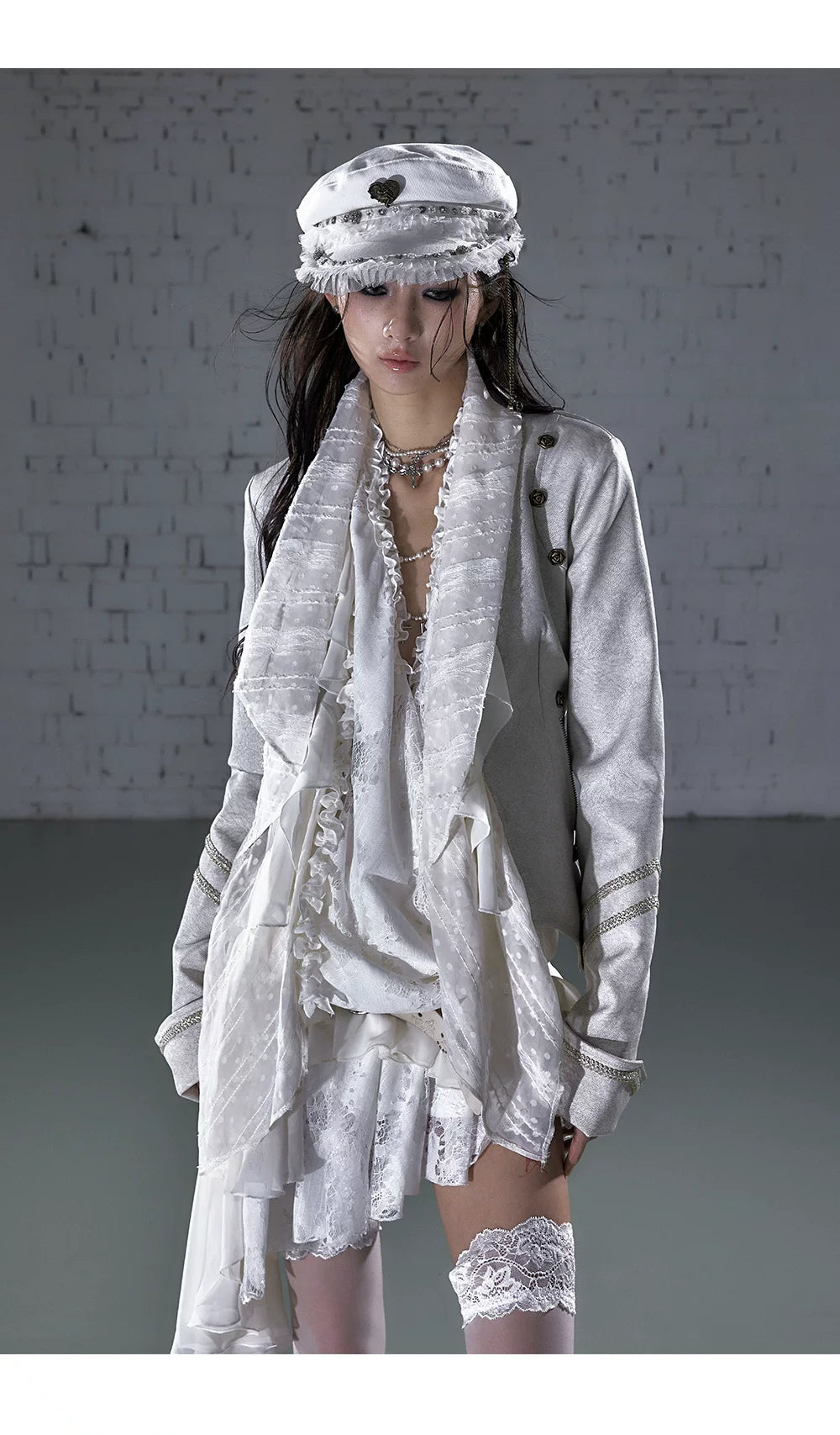 Ruffle Tie-Neck Slim Fit Long Sleeve Shirt
