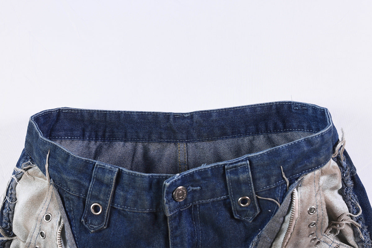 Heavyweight Washed Deconstructed Wide Leg Denim Jeans