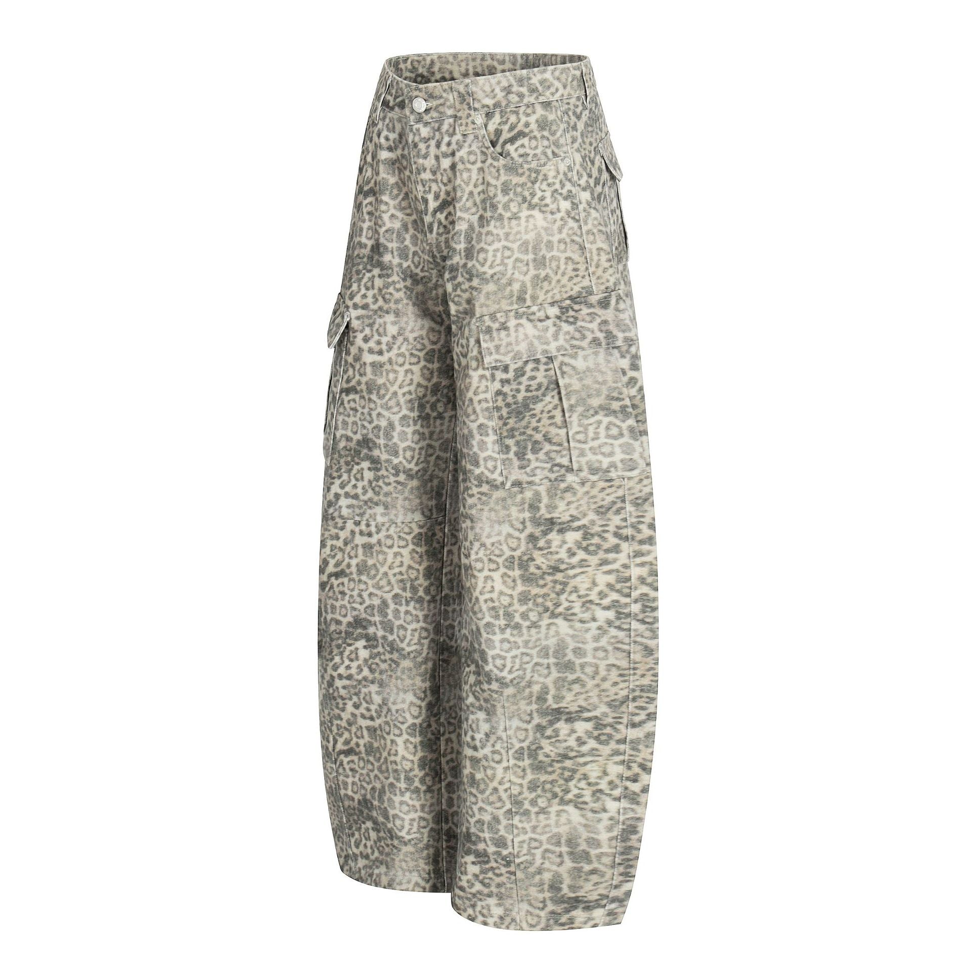 Leopard Multi-Pocket Wide Leg Cargo Pants