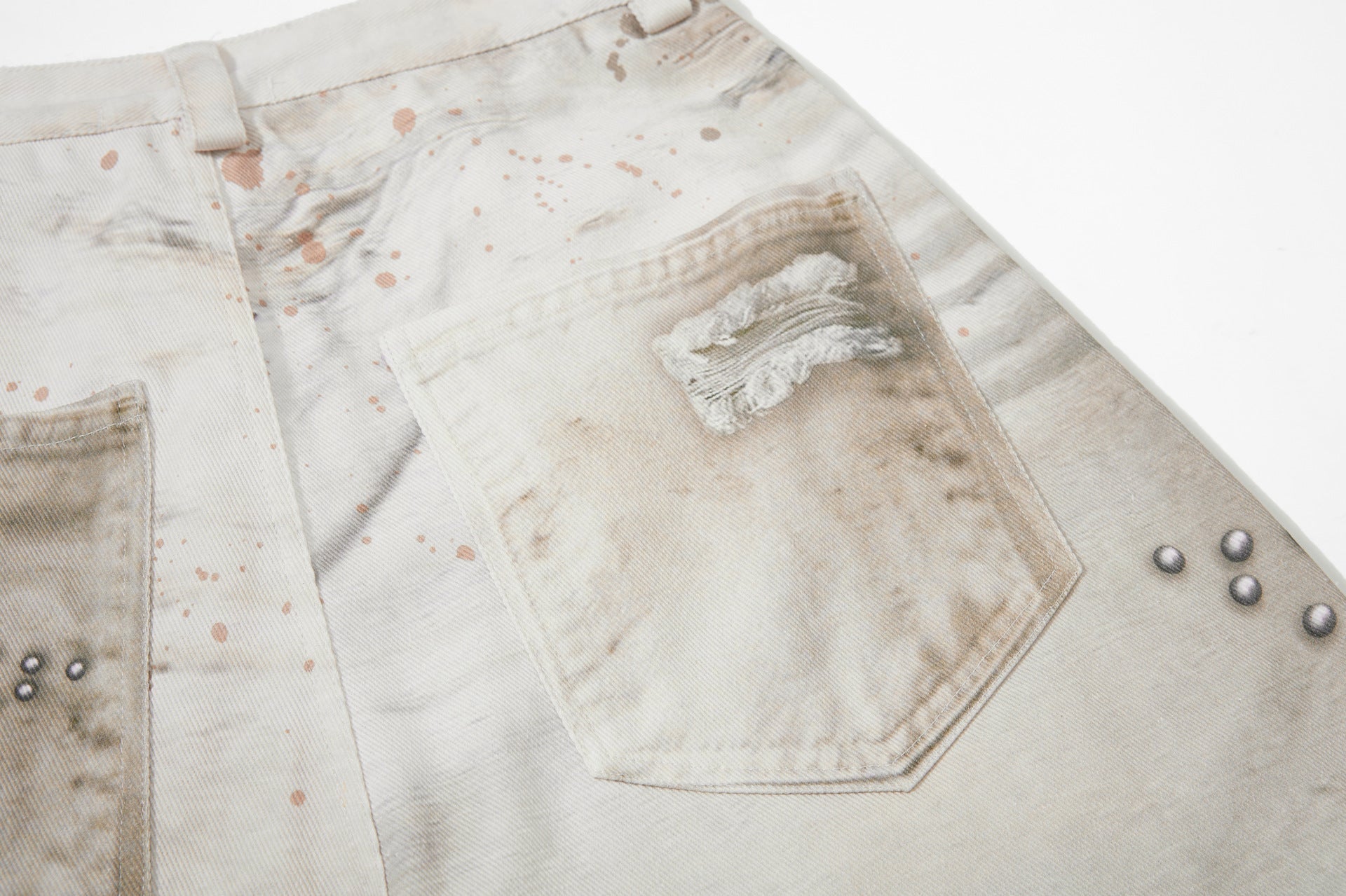 Studs Paint Wing Wide Leg Denim Jeans