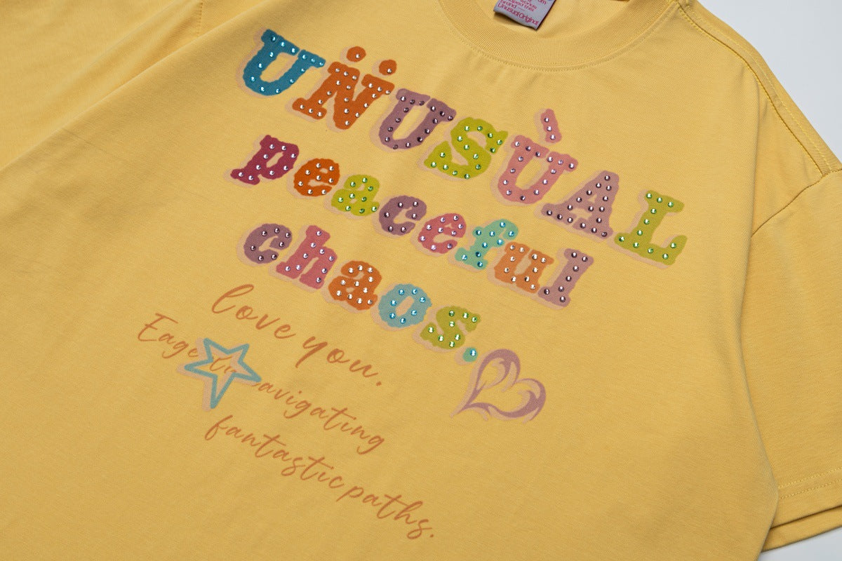 Letter Studs Oversize Short Sleeve T-Shirt