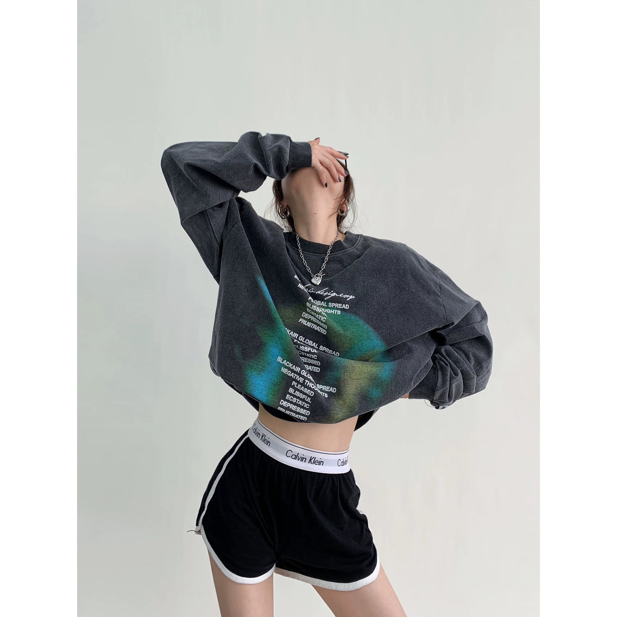 Letter Print Oversize Long-Sleeve Top