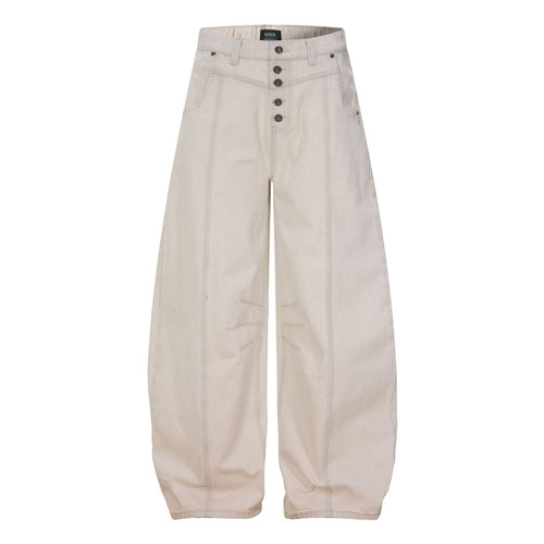 Multi-Button Curved Wide Leg Denim Jeans - White / S