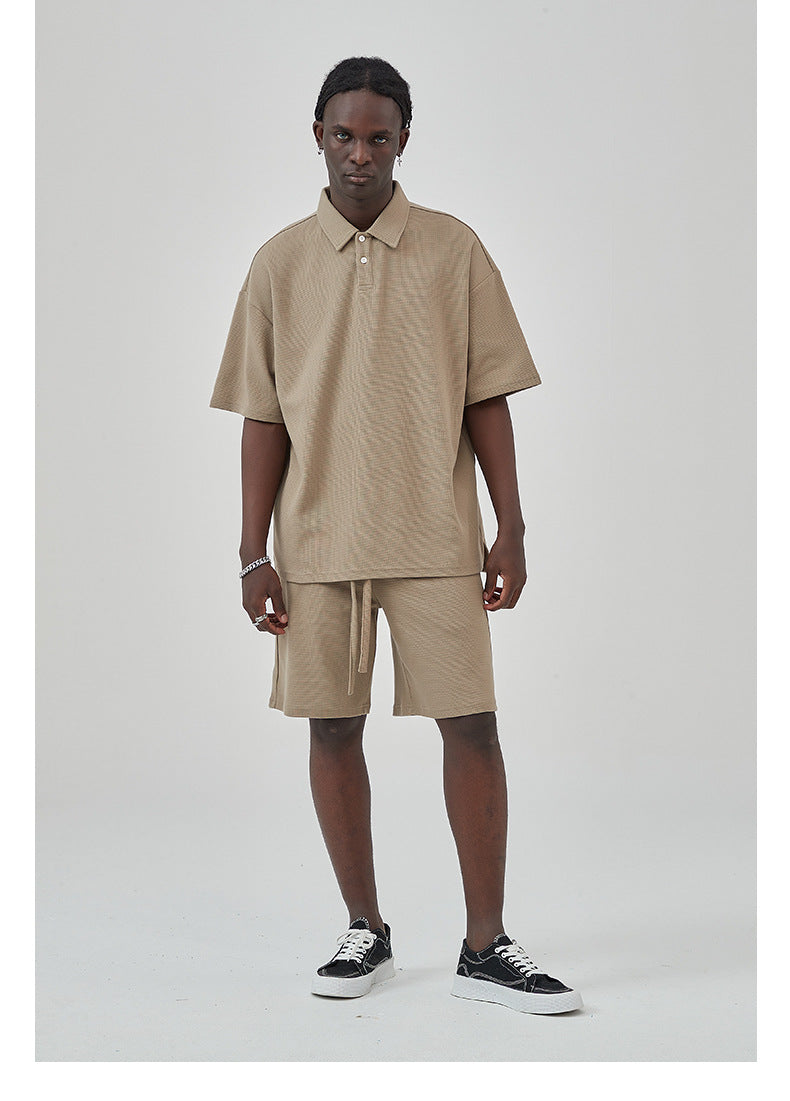 Oversize Waffle Polo Shirt & Waffle Shorts Setup