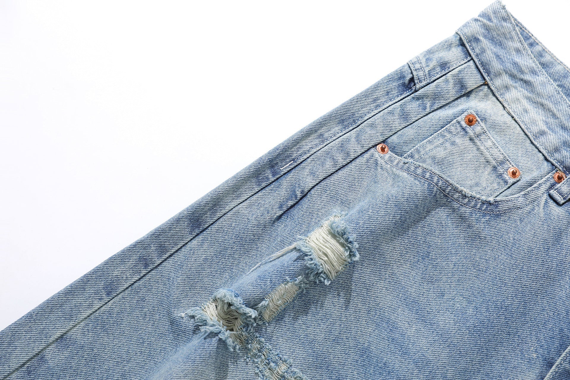 Wash Damage Straight Wide Leg Denim Jeans