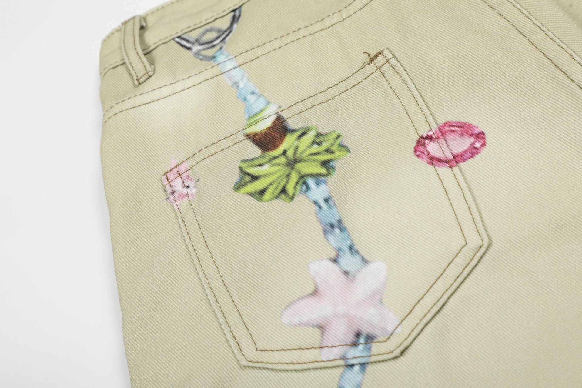 Floral Print Cropped Denim Jort