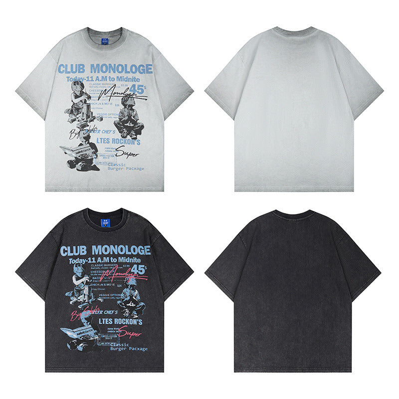 Washed Graphic Letter Print Short Sleeve T-Shirt