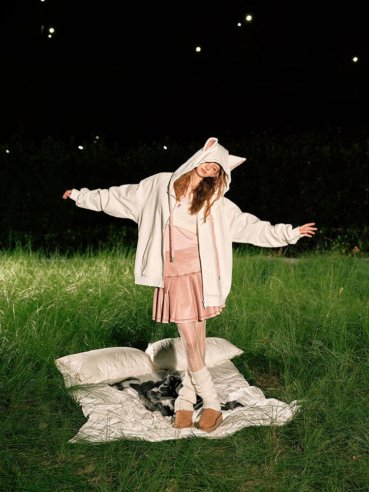 Ear Fleece Oversize Zipper Hoodie
