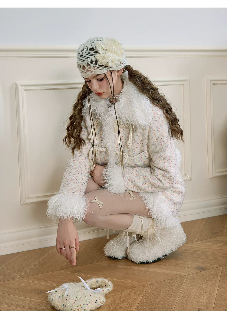 Textured Fake Fur Short Skirt & Jacket Setup