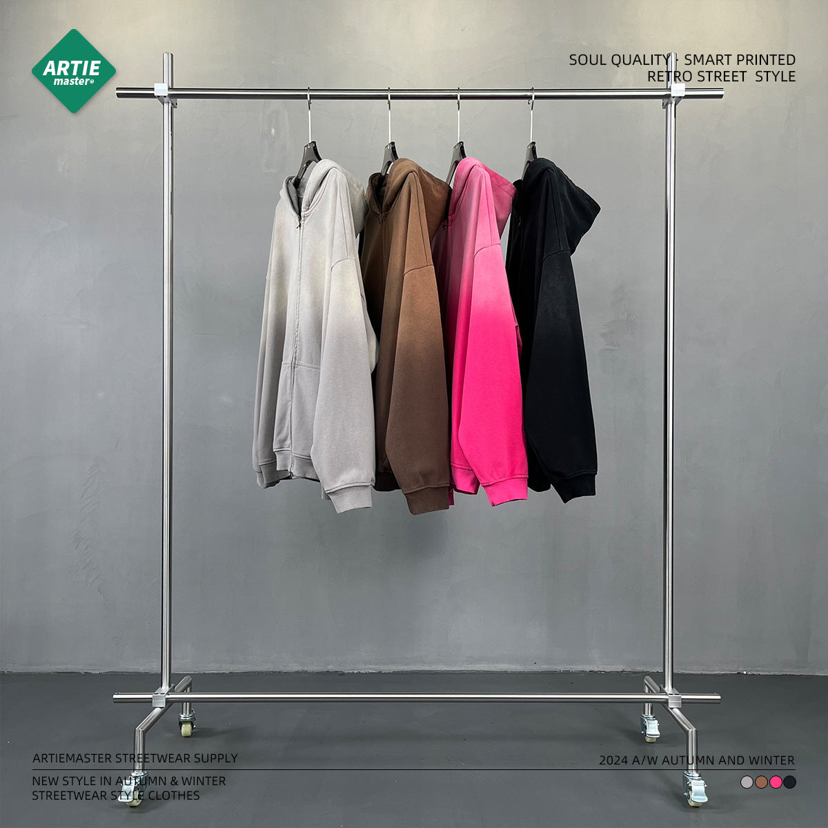 Washed Spray Dyeing Zipper Hoodie